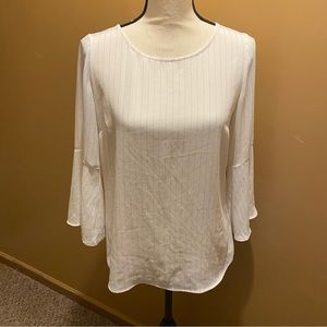 Roz & Ali white gold metallic thread pinstripes button down back large sleeve XS